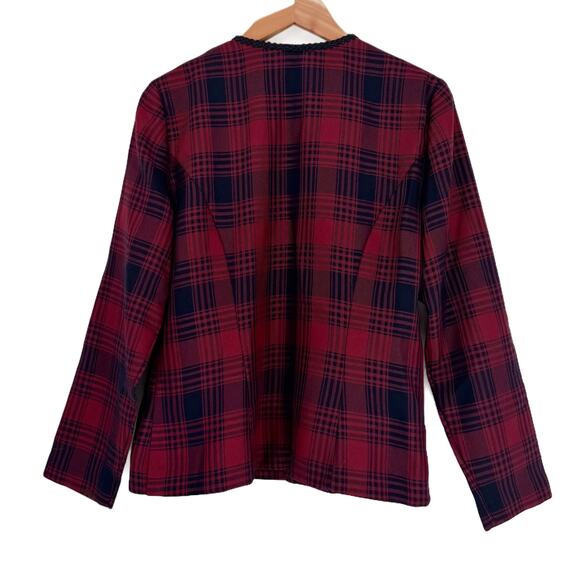 Vintage 90s Jessica Howard Fitted Tartan Plaid Blazer 12 Petite Wine/Navy - Picture 6 of 12
